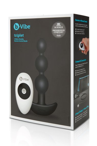 Анальні кульки з пультом, 2 мотори B-Vibe TRIPLET ANAL BEADS, чорні | Зображення 8