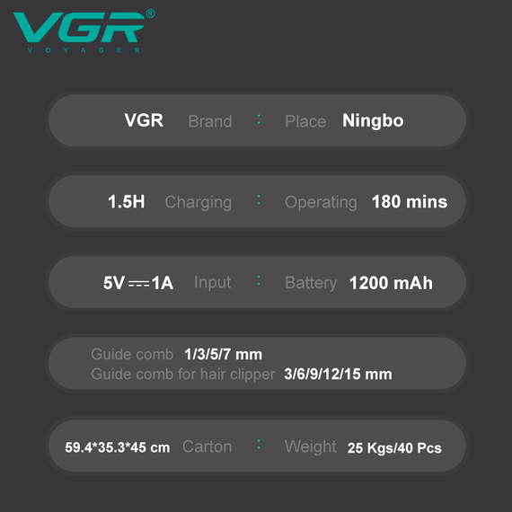 Набір для стрижки VGR 6 в 1 V-102, 14 насадок, LED дисплей | Зображення 5