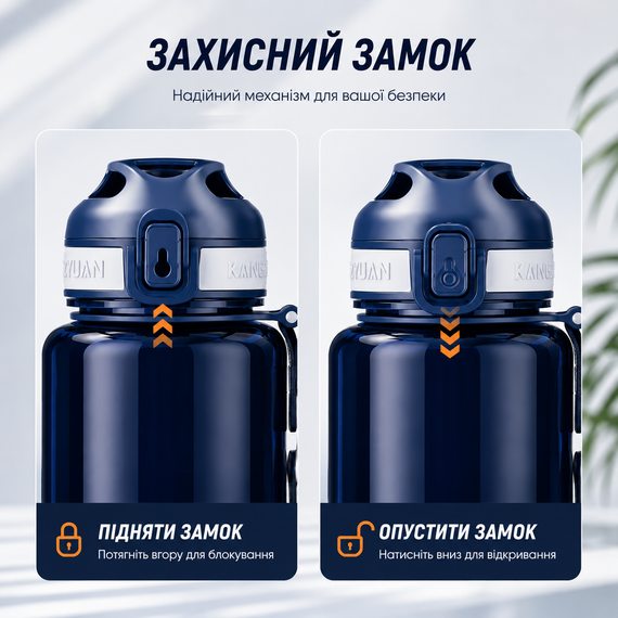 Спортивная бутылка для воды KANGZYUAN 1000 мл Синяя, Tritan (BPA Free), ударопрочная с ремешком | Зображення 5