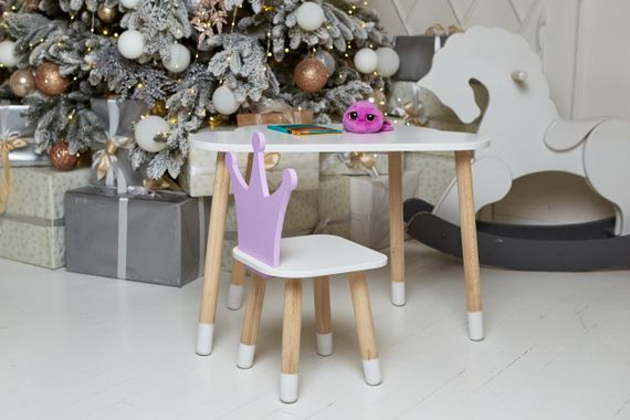 Білий столик хмарка та стільчик корона дитячий фіолетовий. Білосніжний столик дитячий. | Зображення 2