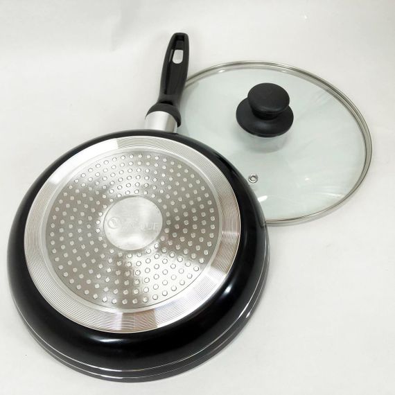 Сковорода з кришкою 24 см чорний мармур UNIQUE UN-5164 | Антипригарна сковорода Мармурова сковорода | Зображення 1