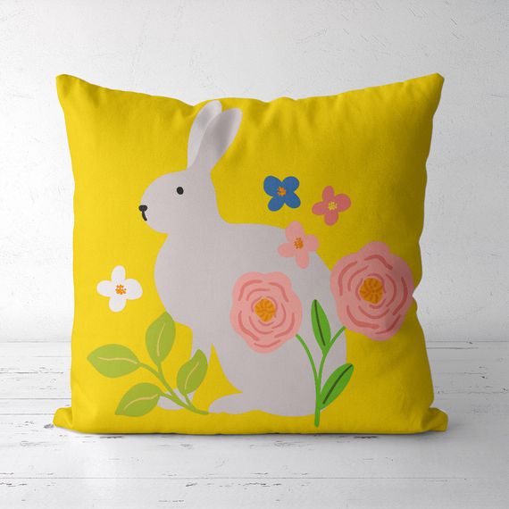 Подушка декоративная Soft Кролик и цветы на желтом фоне 45x45 см (45PST_23M015)