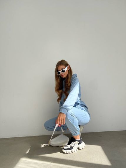 Женский спортивный костюм худи и джоггеры демисезонный двунитка BF536 размер 50/52, цвет голубой | Зображення 1