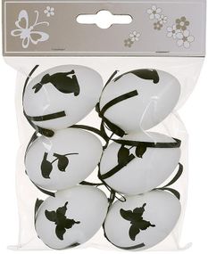 Великодній декоративний набір "Яйця" 6 підвісок, 4х6см пластик, білий з чорним