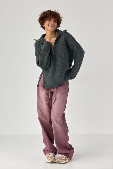 В'язана жіноча кофта з блискавками - темно-сірий цвет, ONE SIZE (є розміри) | Зображення 2