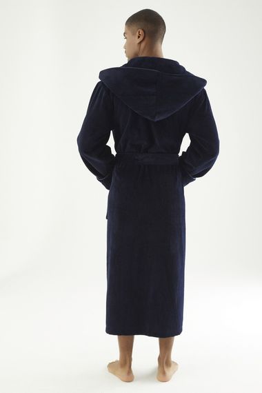 Чоловічий халат велюровий Nusa 7230 з капюшоном, темно-синій, 3XL | Зображення 4