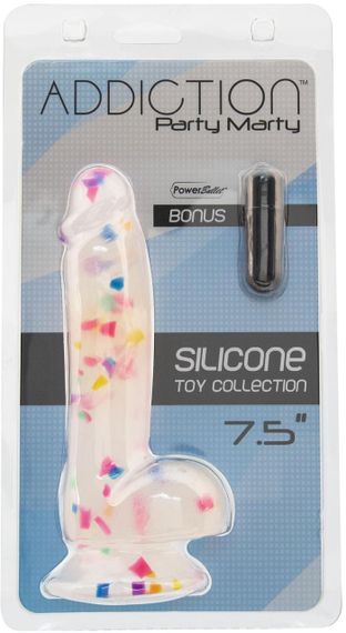 Фалоімітатор з конфетті ADDICTION - PARTY MARTY - 7.5 "- FROST &CONFETTI, 19 см, силікон, вібропуля | Зображення 4