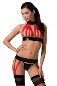 Комплект жіночої білизни з ремінців Passion AZIZA S/M, red, бюстгальтер, пояс, стринги Sex Aura