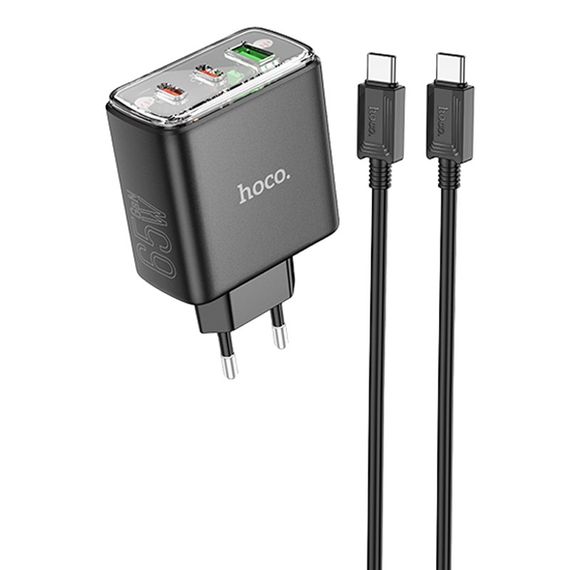 СЗУ Hoco CS44A Smart PD65W (1USB-A/2С) + кабель Type-C to Type-C Black