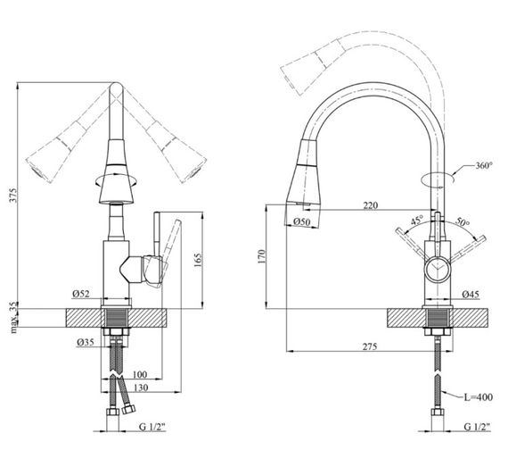 Змішувач для кухні Kroner KRM Kuche - C132GRA (CV033127) | Зображення 1