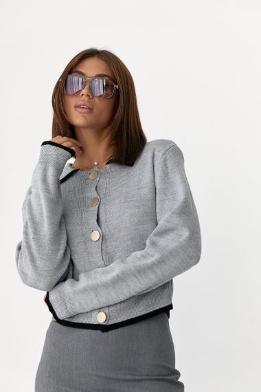 Короткий кардиган на ґудзиках із контрастною окантовкою - сірий цвет, ONE SIZE (є розміри) | Зображення 4