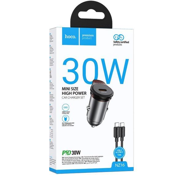 АЗП Hoco NZ16 Rigorous PD30W (1USB-C) + кабель Type-C to Type-C Metal grey | Зображення 2