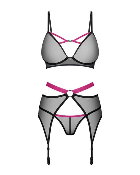 Комплект Obsessive Novenes 3-pcs set, M/L, прозрачный лиф на косточках, стринги, пояс sexstyle | Зображення 4
