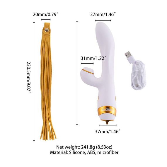 Вібратор-кролик з пульсацією та флогером LOCKINK SEVANDA Whip Vibrating Massage Wand, біло-золотий Sex Aura | Зображення 6