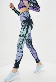 Спортивные леггинсы 4Profi с принтом "Тропик" зеленый/фиолет размер S дайвинг  15872