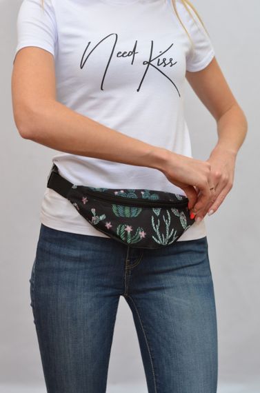 Сумка поясна бананка 4Profi Міні з принтом Кактуси  зелений з одним відділенням 20098 | Зображення 3