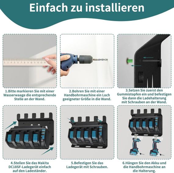 Настенный держатель для зарядного устройства Makita DC18SF, держатель на 4 аккумулятора и шуруповерта, полка | Зображення 3