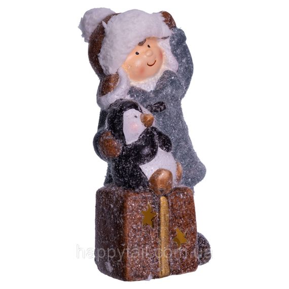 Новогодняя декоративная фигурка с подсветкой 9×10×19 см Новогодний декор Девочка с подарком из фарфора CR-5-18 | Зображення 2