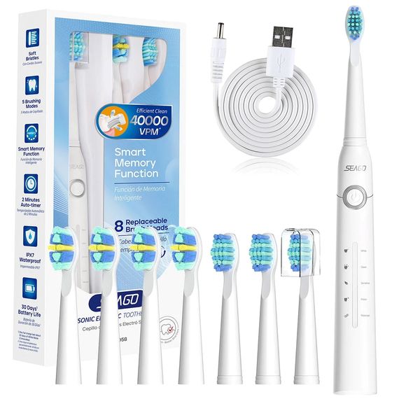 Звукова електрощітка Seago SG-958 White, 8 насадок