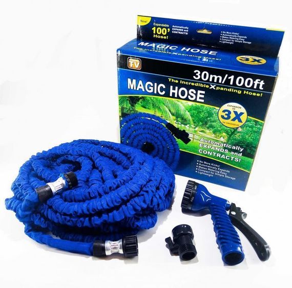 Шланг для полива X HOSE 30 м с распылителем, садовый шланг, поливочный шланг для сада СИНИЙ | Зображення 1