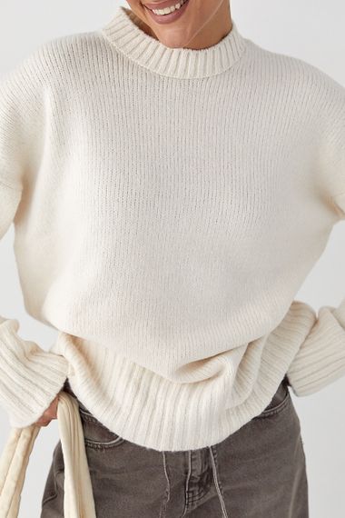 Однотонна в'язана кофта з широкими рукавами - молочний цвет, ONE SIZE (є розміри) | Зображення 3