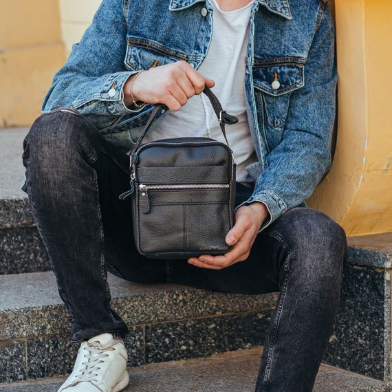 Сумка-барсетка чоловіча счерез плече шкіряна чорна Tiding Bag BON6165 | Зображення 2