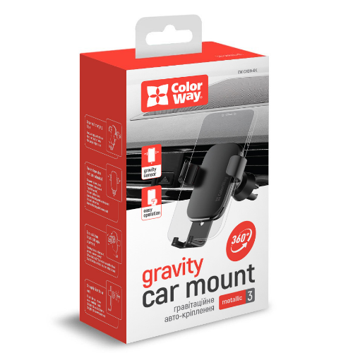 Тримач автомобільний для мобільного Metallic Gravity Holder 3 ColorWay CW-CHG14-BK чорний | Зображення 1