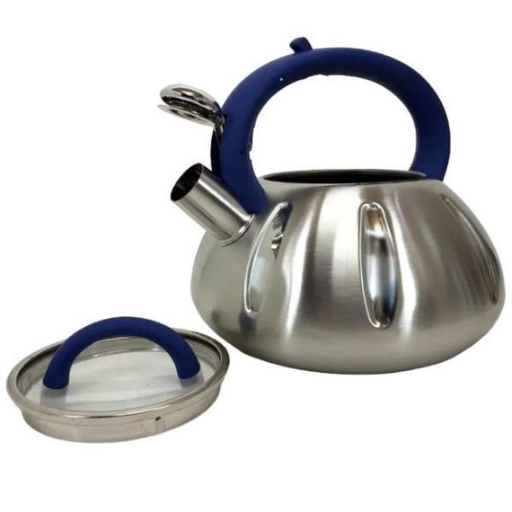 Чайник із нержавіючої сталі зі свистком 2,5л UNIQUE UN-5303 Синя ручка