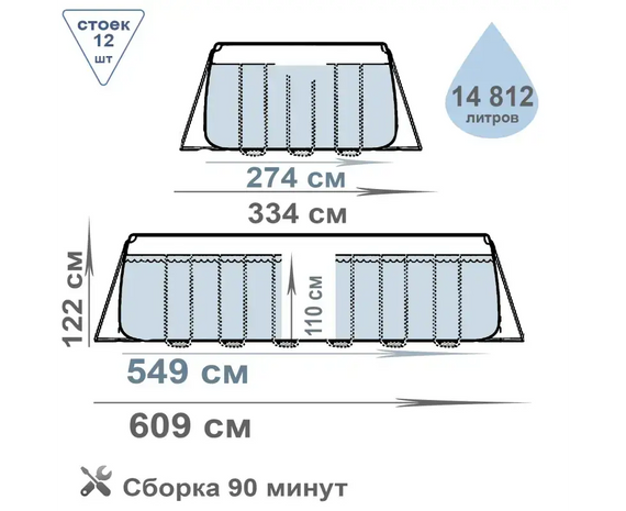 Сімейний овальний каркасний басейн Bestway 56716 549х274х122 см з фільтром та сходами на 13420 л | Зображення 6