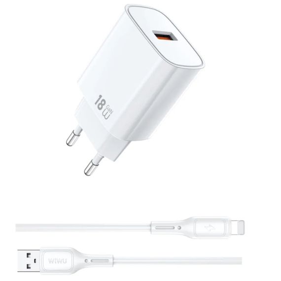 МЗП WIWU G006 Essen QC3.0 18W GaN (1USB-A) + кабель USB to Lightning White