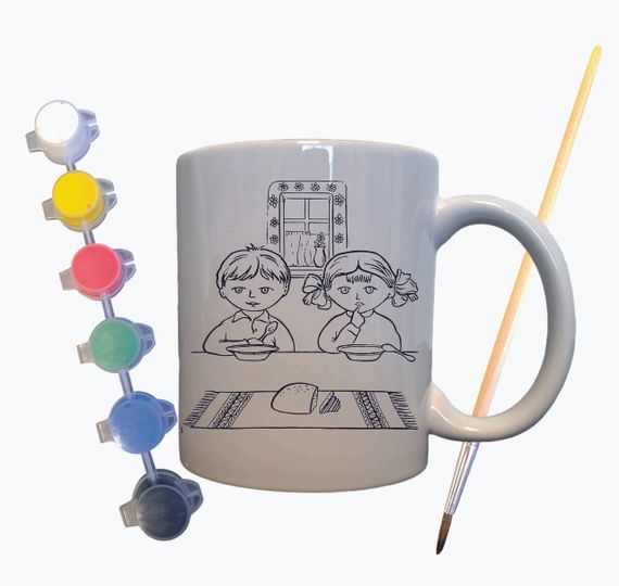 Набір для творчості кружка розмальовка "Українська родина" 330 мл біла