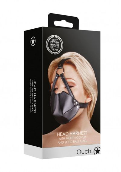Маска-кляп Head Harness with Mouth Cover and Solid Ball Gag - Black Sex Aura