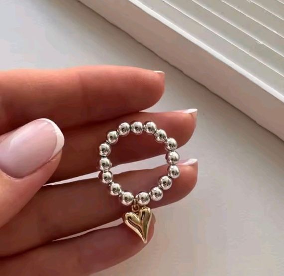 Кольцо из бусин с сердечком, кольцо, колечко, колечко из бисера, колечко сердечко бусинки Золотий | Зображення 1
