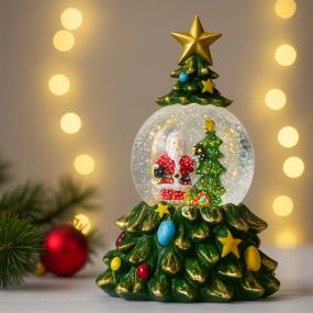 Музичний сніговий шар-нічник "Ялинка" 15*15*23см LED, 5 Мелодій (XHF-8001)