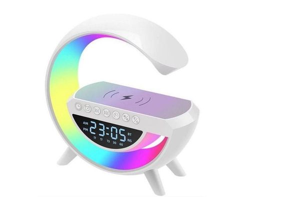Колонка портативна з годинником Smart BT-3401 бездротова зарядка Bluetooth LED білий
