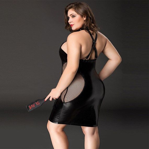 Еротична сукня JSY «Спокуслива Міла» Plus Size Black, прозорі вставки, стрепи, халтер | Зображення 3