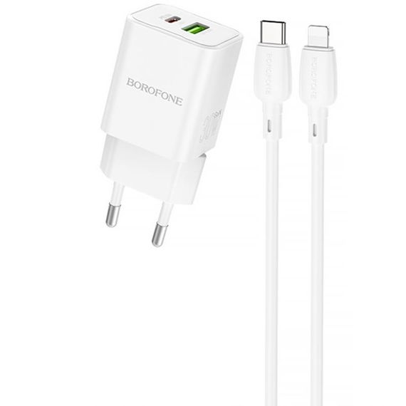 МЗП Borofone BN14 Royal PD30W+QC3.0 (1USB-A/1C) + кабель Type-C to Lightning White