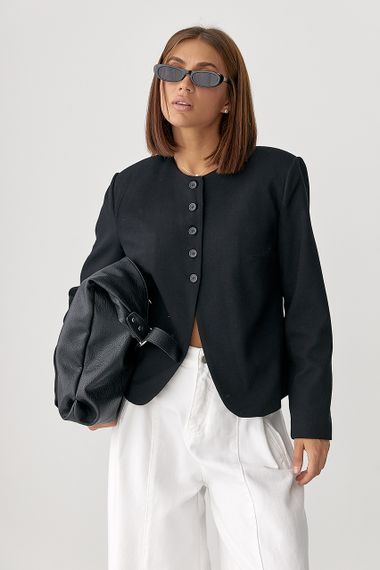 Укорочений жіночий жакет без коміра - чорний цвет, S (є розміри)