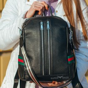 Жіночий чорний міський рюкзак з натуральної шкіри Tiding Bag - 24994