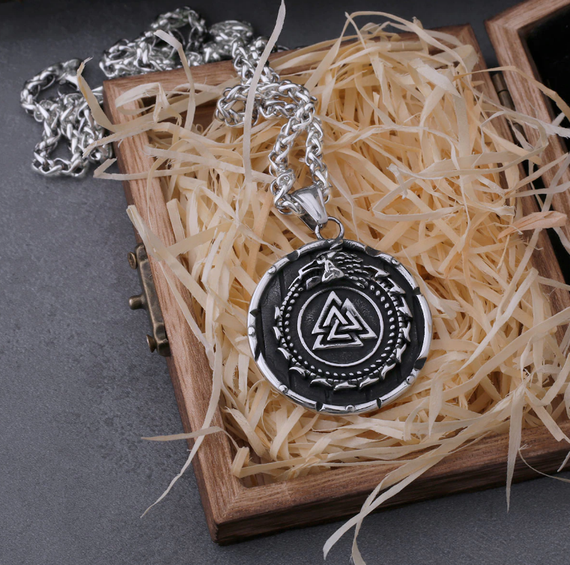 Кулон підвіска Vikings Valknut амулет у скандинавському стилі з ланцюжком - Silver | Зображення 2
