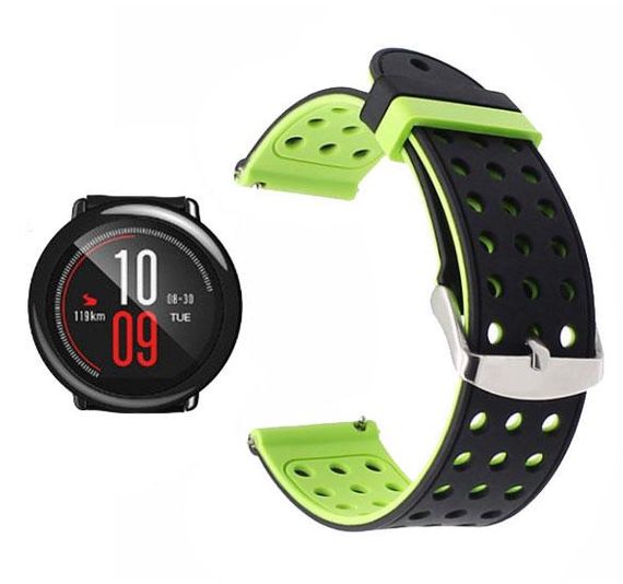 Двухсторонний ремешок с перфорацией Primo для часов Xiaomi Huami Amazfit Sport - Black&Green