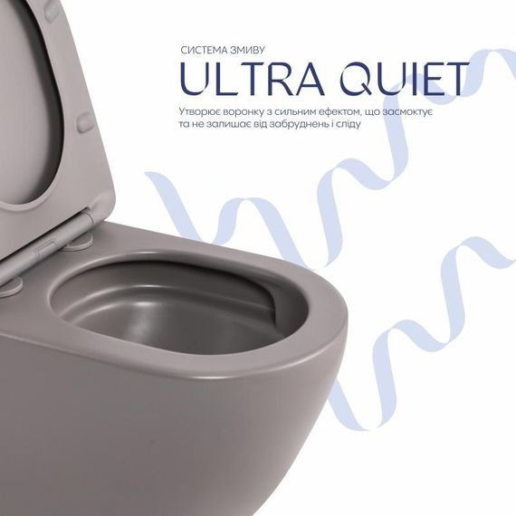 Унитаз подвесной Robin Ultra Quiet 490×365×325 мм, Stone Grey, c сиденьем Slim Duroplast / Soft-close / Quick Release | Зображення 4