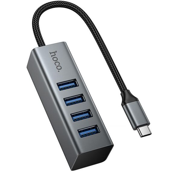Перехідник HUB Hoco HB1C 4in1 (Type-C to 4xUSB 3.0) (0.2m) Metal gray