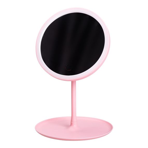 Зеркало с подсветкой круглое настольное косметическое Ø15.3 см зеркало для макияжа косметическое Розовое