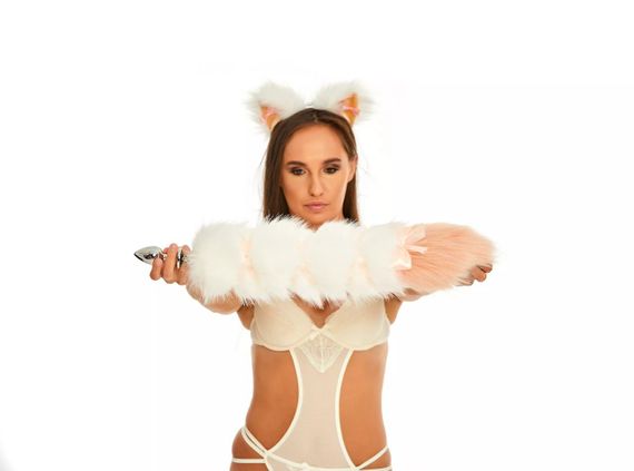 Анальний хвіст зі стрічкою без пробки, Білий з персиковим кінчиком, OKOVA 50 см. sexstyle | Зображення 2