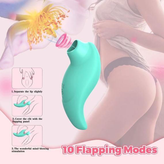 Вібратор із кліторальним стимулятором із язичком Every Night Toys Jen, зелений, 10 режимів вібрації Sex Aura | Зображення 6