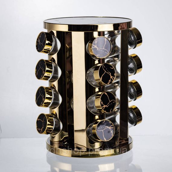 Карусель для спецій 16 баночок по 100 мл чорний мармур HP-1370 | Зображення 1