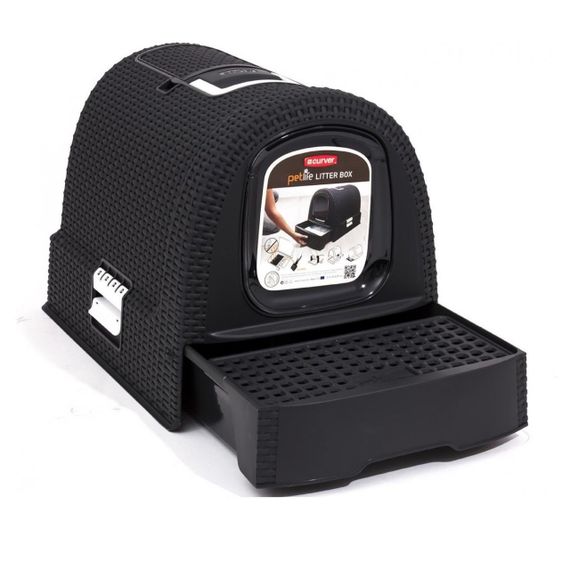 Туалет-домик для кошек Curver Cat Litter Box 00615, закрытый, с дверцей и фильтром, черный