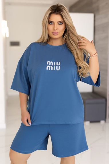 Жіночий літній костюм шорти та футболка вільний GF7825 колір синій, розмір 42/44
