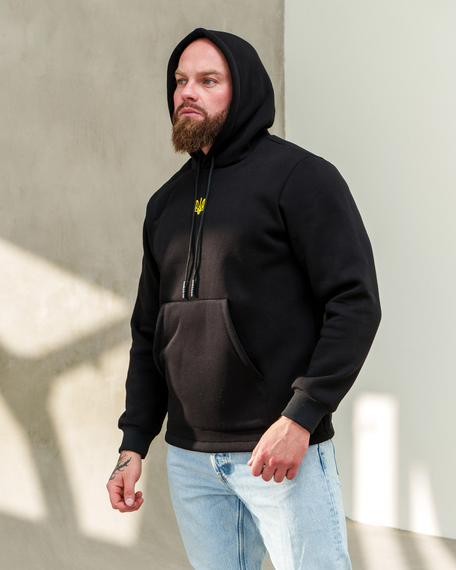 Худи Тризуб Флис Вышивка чёрный S XL | Зображення 6